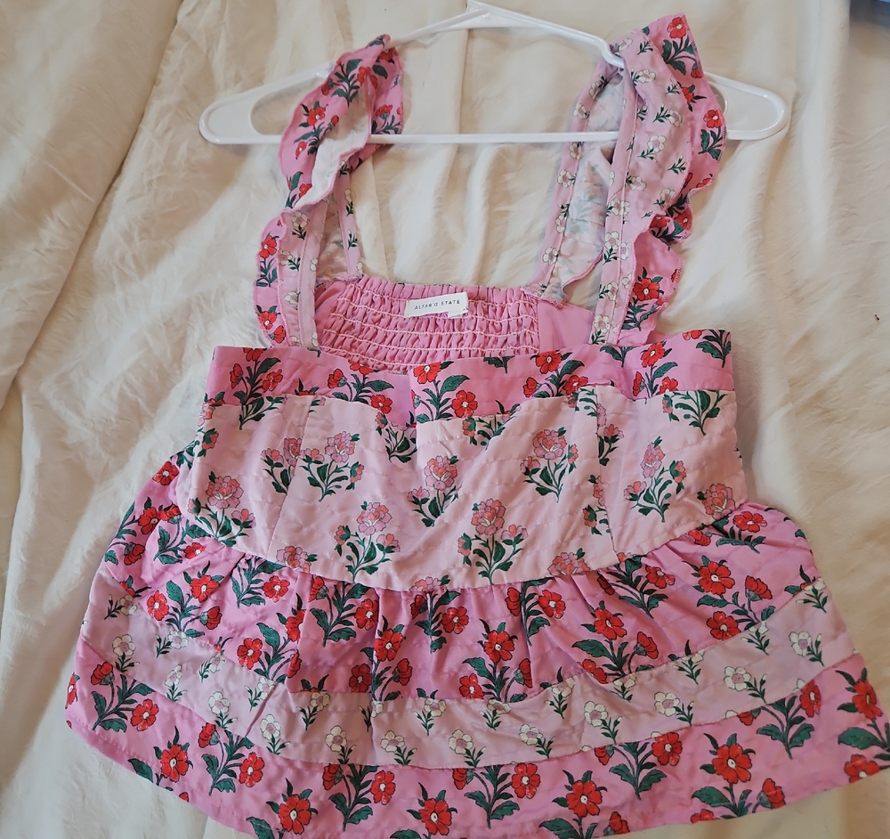 Altar'd State Pink Floral Ruffle Tank Top for Girls